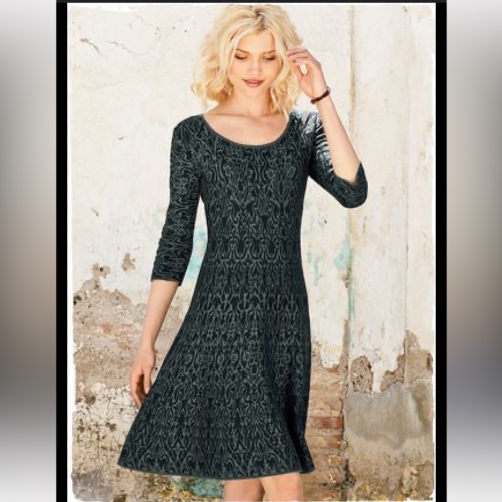 Peruvian Connection Fiesole Pima Cotton Dress Womens Size S Blue Black Jacquard - Picture 1 of 9